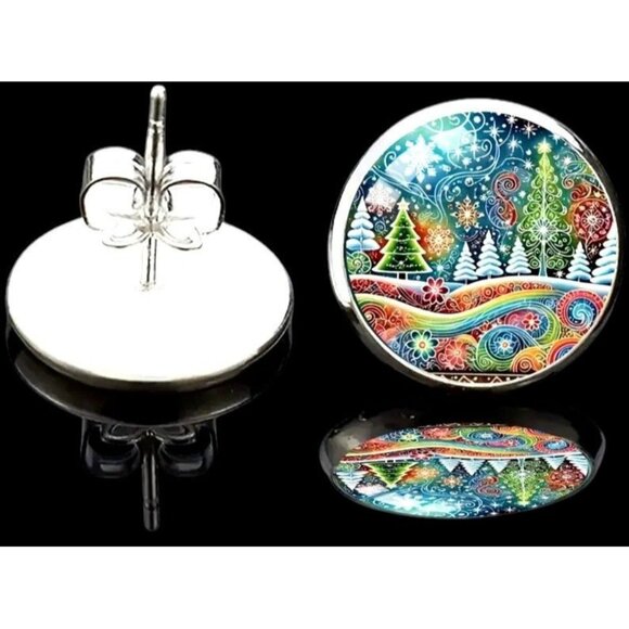 Christmas Tree Earrings New Festive Party Small Posts Winter Holiday Celebration - Picture 7 of 10